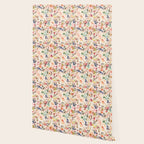 Hand painted ivory pink brown watercolor country floral Wallpaper Gallery Image 2