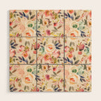 Hand painted ivory pink brown watercolor country floral Wood Wall Art Gallery Image 1
