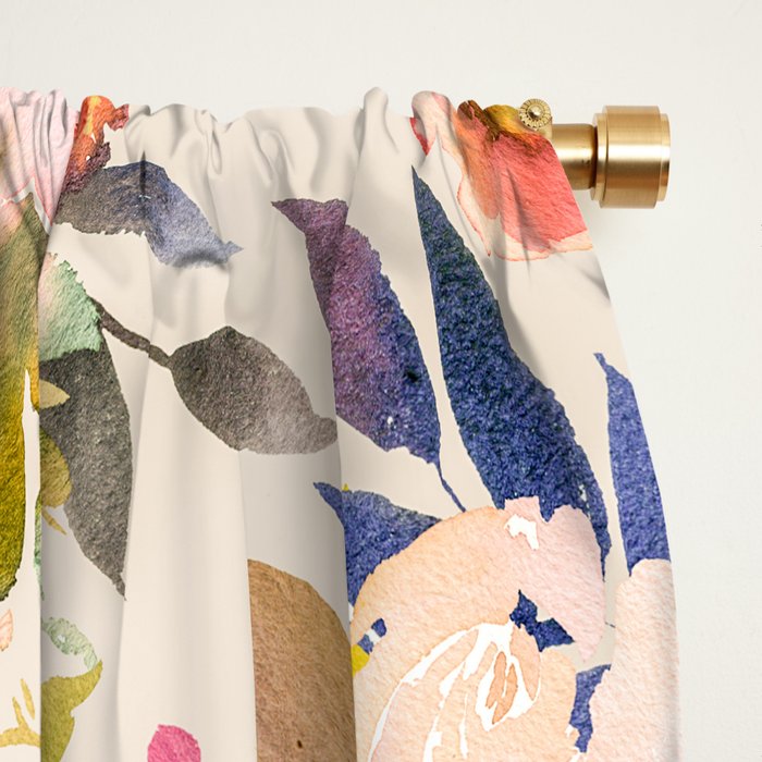 Hand painted ivory pink brown watercolor country floral Window Curtain Gallery Image 2