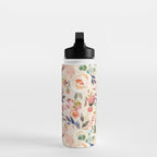 Hand painted ivory pink brown watercolor country floral Water Bottle Gallery Image 3