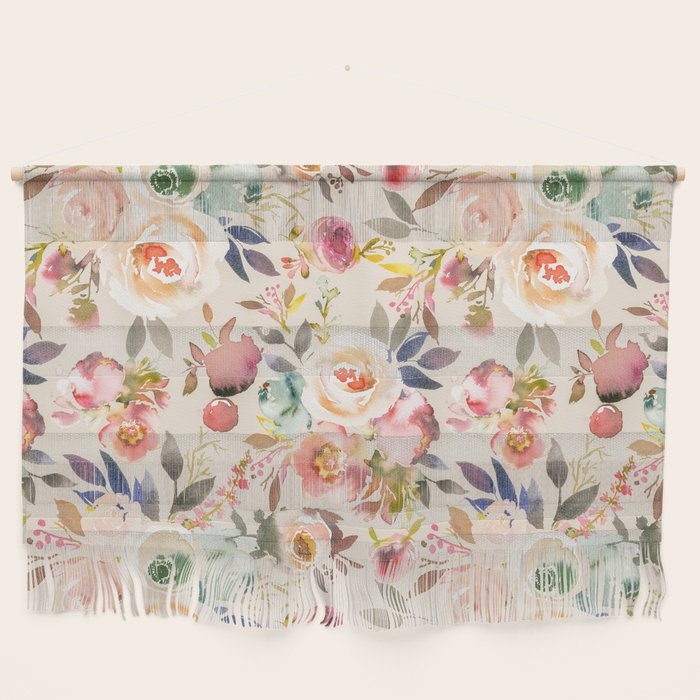 Hand painted ivory pink brown watercolor country floral Wall Hanging Gallery Image 1