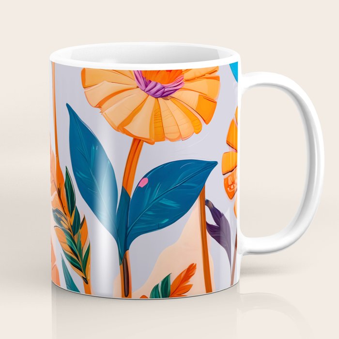 Marigold Celebration, Floral Nature, Botanical Flowers, Blossom Garden Bloom Summer India, Festival Celebrate Plants Leaves, Bohemian Illustration Painting Coffee Mug Gallery Image 1