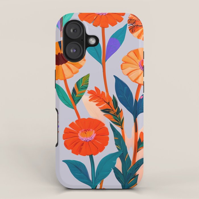 Marigold Celebration, Floral Nature, Botanical Flowers, Blossom Garden Bloom Summer India, Festival Celebrate Plants Leaves, Bohemian Illustration Painting iPhone Case Gallery Image 1