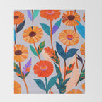 Marigold Celebration, Floral Nature, Botanical Flowers, Blossom Garden Bloom Summer India, Festival Celebrate Plants Leaves, Bohemian Illustration Painting Throw Blanket Gallery Image 2