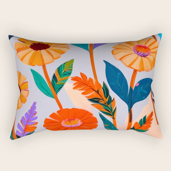 Marigold Celebration, Floral Nature, Botanical Flowers, Blossom Garden Bloom Summer India, Festival Celebrate Plants Leaves, Bohemian Illustration Painting Rectangular Pillow Gallery Image 2