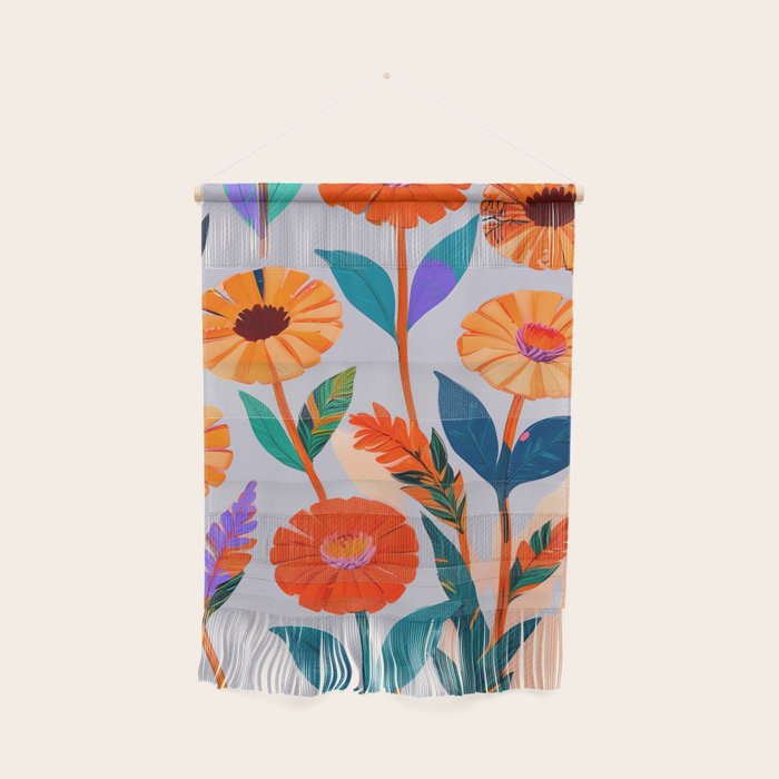 Marigold Celebration, Floral Nature, Botanical Flowers, Blossom Garden Bloom Summer India, Festival Celebrate Plants Leaves, Bohemian Illustration Painting Wall Hanging Gallery Image 1