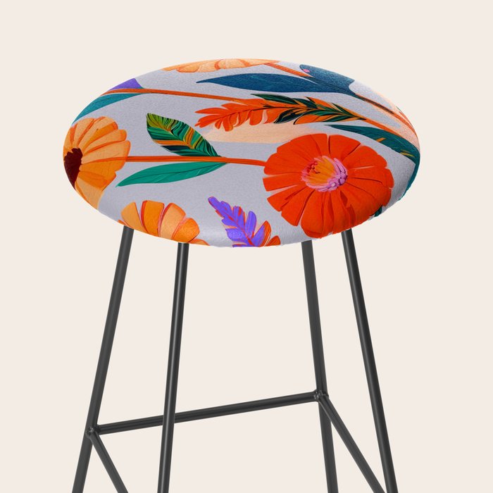 Marigold Celebration, Floral Nature, Botanical Flowers, Blossom Garden Bloom Summer India, Festival Celebrate Plants Leaves, Bohemian Illustration Painting Stool Gallery Image 2