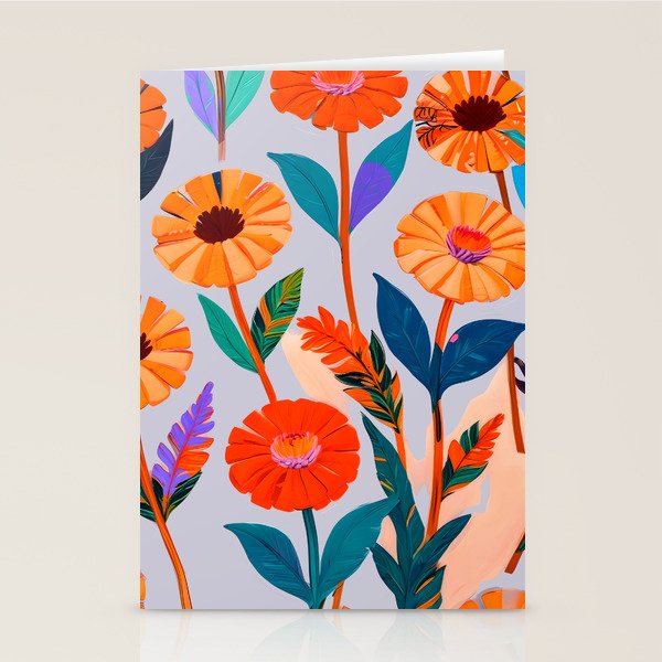 Marigold Celebration, Floral Nature, Botanical Flowers, Blossom Garden Bloom Summer India, Festival Celebrate Plants Leaves, Bohemian Illustration Painting Stationery Card Gallery Image 2