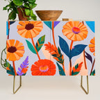 Marigold Celebration, Floral Nature, Botanical Flowers, Blossom Garden Bloom Summer India, Festival Celebrate Plants Leaves, Bohemian Illustration Painting Credenza Gallery Image 1