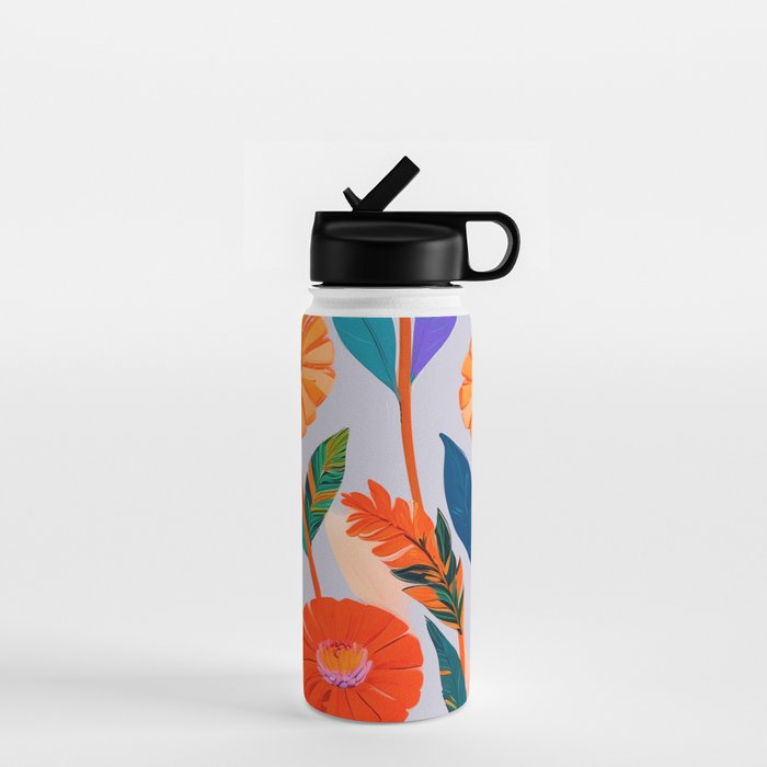 Marigold Celebration, Floral Nature, Botanical Flowers, Blossom Garden Bloom Summer India, Festival Celebrate Plants Leaves, Bohemian Illustration Painting Water Bottle Gallery Image 1