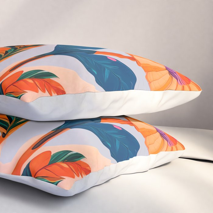 Marigold Celebration, Floral Nature, Botanical Flowers, Blossom Garden Bloom Summer India, Festival Celebrate Plants Leaves, Bohemian Illustration Painting Pillow Sham Gallery Image 3