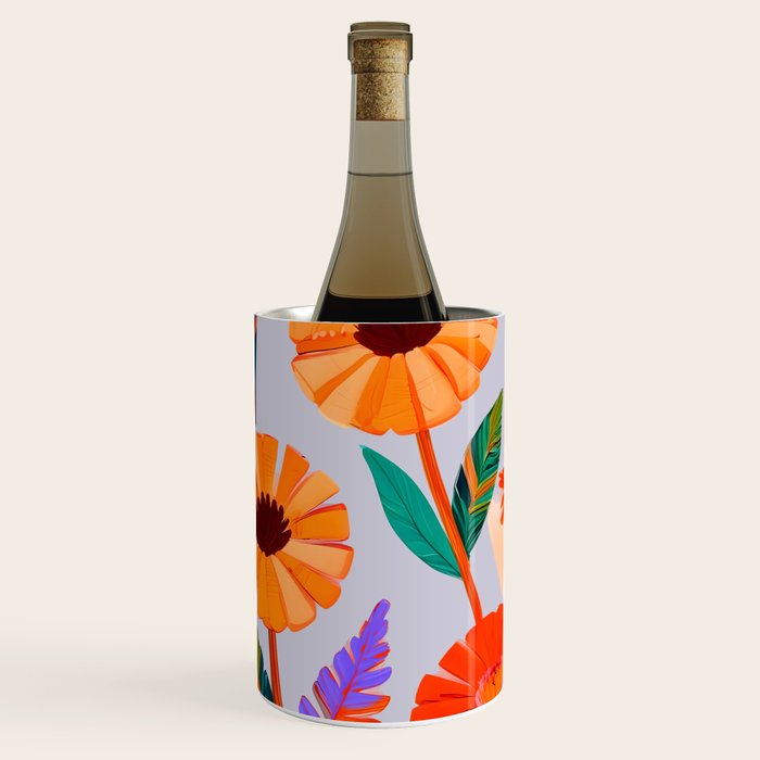 Marigold Celebration, Floral Nature, Botanical Flowers, Blossom Garden Bloom Summer India, Festival Celebrate Plants Leaves, Bohemian Illustration Painting Wine Chiller Gallery Image 2
