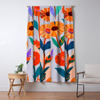 Marigold Celebration, Floral Nature, Botanical Flowers, Blossom Garden Bloom Summer India, Festival Celebrate Plants Leaves, Bohemian Illustration Painting Window Curtain Gallery Image 5