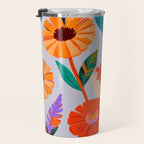 Marigold Celebration, Floral Nature, Botanical Flowers, Blossom Garden Bloom Summer India, Festival Celebrate Plants Leaves, Bohemian Illustration Painting Travel Mug Gallery Image 3