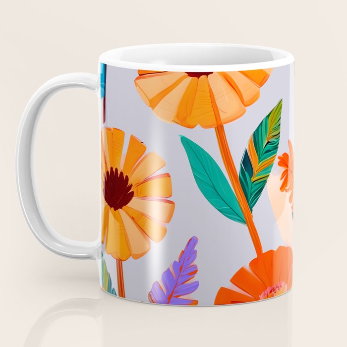Marigold Celebration, Floral Nature, Botanical Flowers, Blossom Garden Bloom Summer India, Festival Celebrate Plants Leaves, Bohemian Illustration Painting Coffee Mug Gallery Image 3