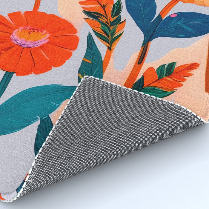 Marigold Celebration, Floral Nature, Botanical Flowers, Blossom Garden Bloom Summer India, Festival Celebrate Plants Leaves, Bohemian Illustration Painting Rug Gallery Image 4