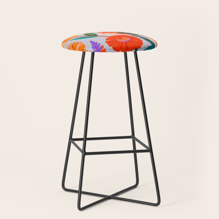 Marigold Celebration, Floral Nature, Botanical Flowers, Blossom Garden Bloom Summer India, Festival Celebrate Plants Leaves, Bohemian Illustration Painting Stool Gallery Image 1