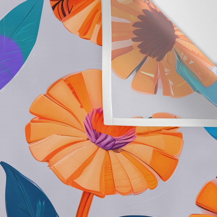 Marigold Celebration, Floral Nature, Botanical Flowers, Blossom Garden Bloom Summer India, Festival Celebrate Plants Leaves, Bohemian Illustration Painting Wall Tapestry Gallery Image 3