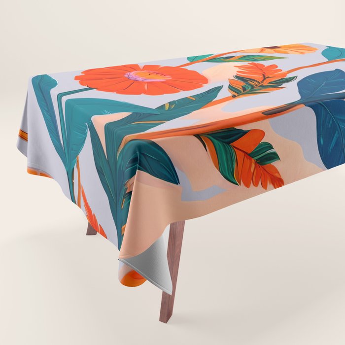 Marigold Celebration, Floral Nature, Botanical Flowers, Blossom Garden Bloom Summer India, Festival Celebrate Plants Leaves, Bohemian Illustration Painting Tablecloth Gallery Image 1