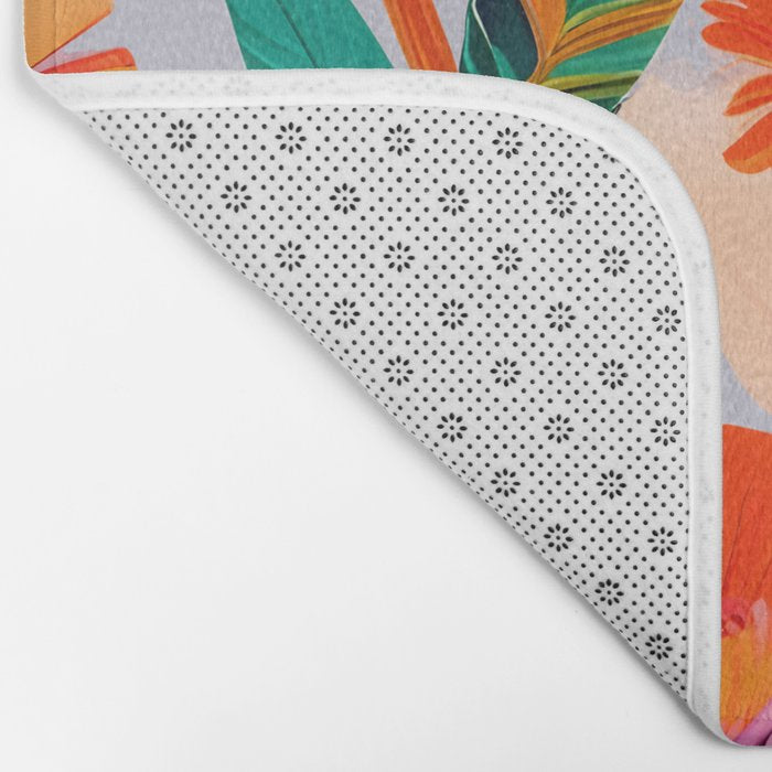 Marigold Celebration, Floral Nature, Botanical Flowers, Blossom Garden Bloom Summer India, Festival Celebrate Plants Leaves, Bohemian Illustration Painting Bath Mat Gallery Image 2