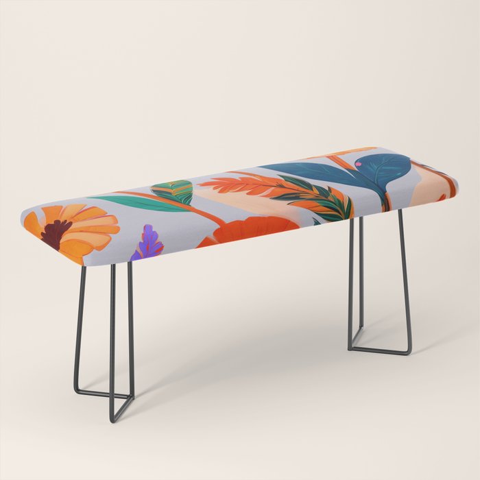 Marigold Celebration, Floral Nature, Botanical Flowers, Blossom Garden Bloom Summer India, Festival Celebrate Plants Leaves, Bohemian Illustration Painting Bench Gallery Image 1