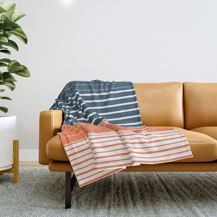 Navy Blue Orange Stripes Throw Blanket Gallery Image 1