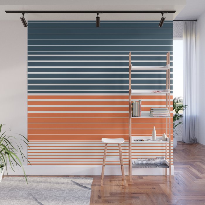 Navy Blue Orange Stripes Wall Mural Gallery Image 1