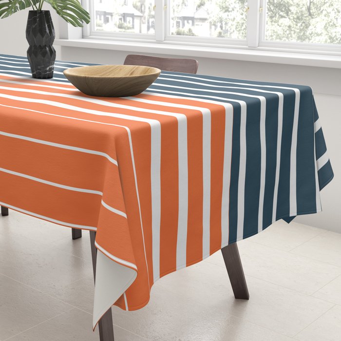 Navy Blue Orange Stripes Tablecloth Gallery Image 3
