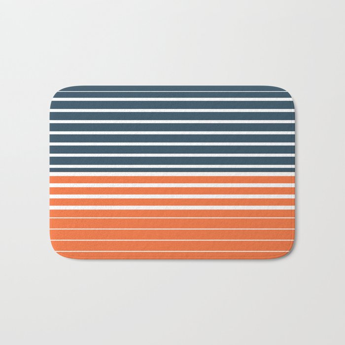 Navy Blue Orange Stripes Bath Mat Gallery Image 1