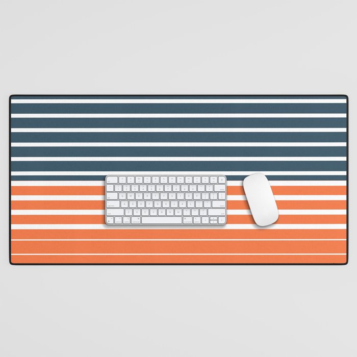 Navy Blue Orange Stripes Desk Mat Gallery Image 1