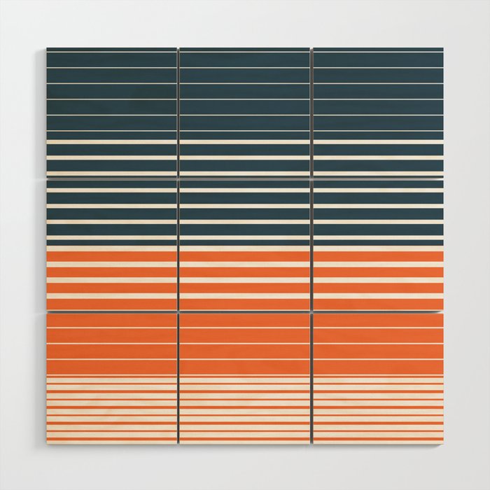Navy Blue Orange Stripes Wood Wall Art Gallery Image 1