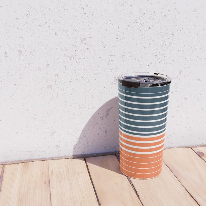 Navy Blue Orange Stripes Travel Mug Gallery Image 4