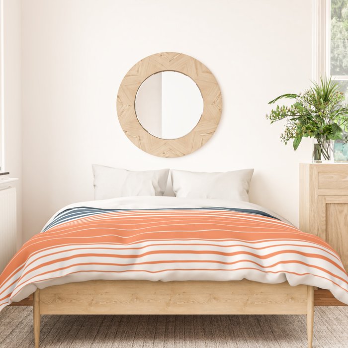 Navy Blue Orange Stripes Duvet Cover Gallery Image 3