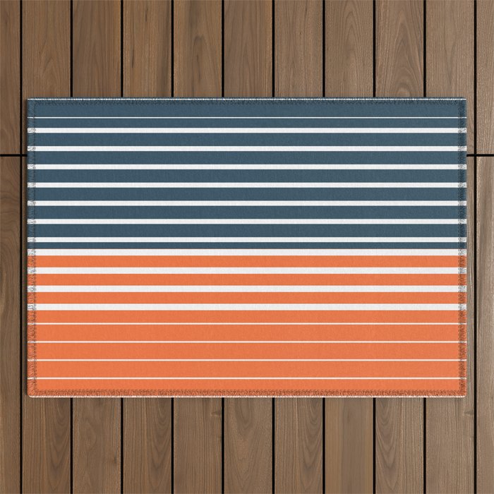 Navy Blue Orange Stripes Outdoor Rug Gallery Image 1
