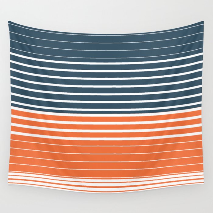 Navy Blue Orange Stripes Wall Tapestry Gallery Image 4
