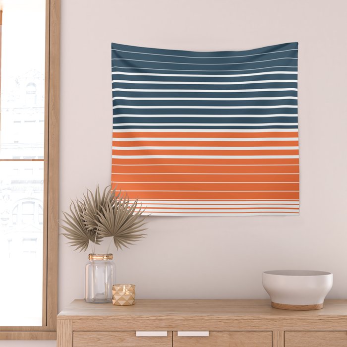 Navy Blue Orange Stripes Wall Tapestry Gallery Image 2