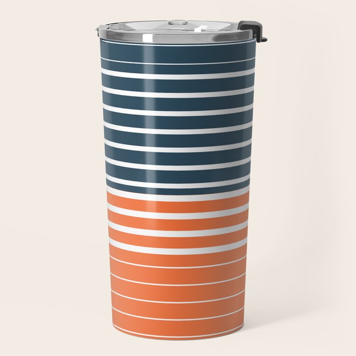 Navy Blue Orange Stripes Travel Mug Gallery Image 2