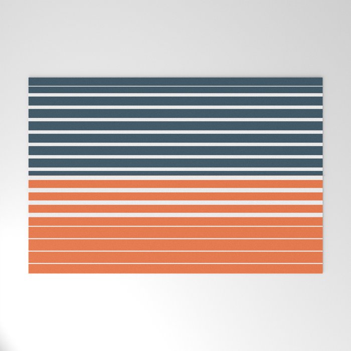 Navy Blue Orange Stripes Welcome Mat Gallery Image 1