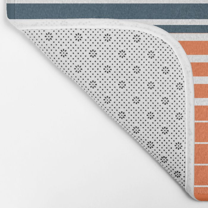 Navy Blue Orange Stripes Bath Mat Gallery Image 2
