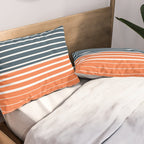 Navy Blue Orange Stripes Pillow Sham Gallery Image 2