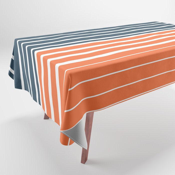 Navy Blue Orange Stripes Tablecloth Gallery Image 1