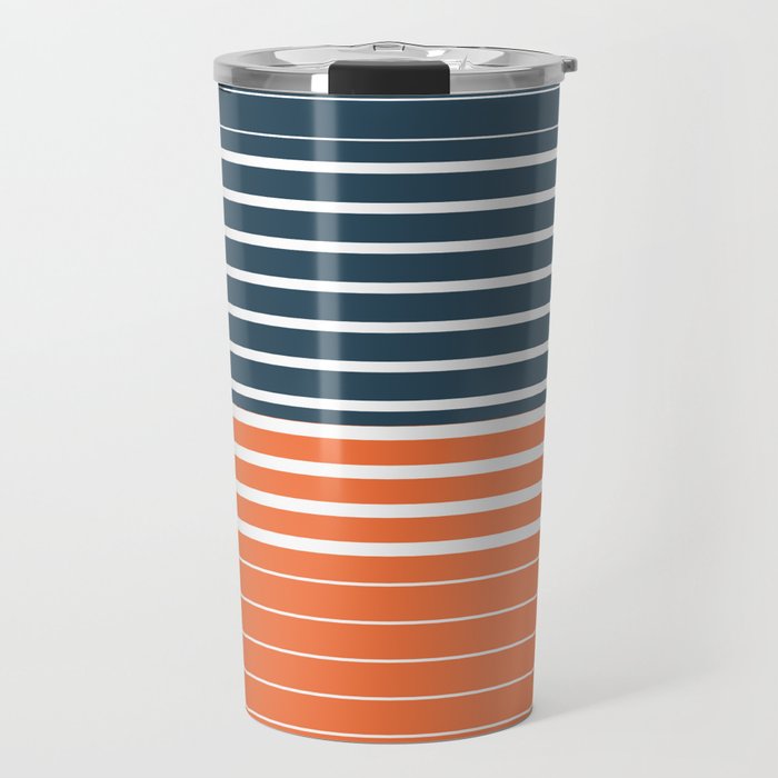 Navy Blue Orange Stripes Travel Mug Gallery Image 1