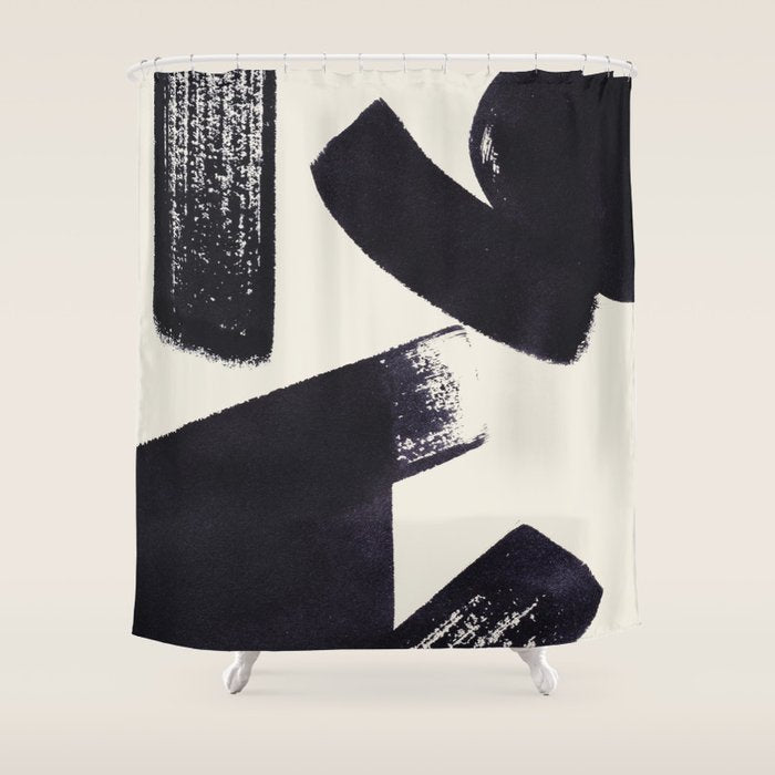 Abstract Paint Composition 1 - Black and White Shower Curtain Gallery Image 1