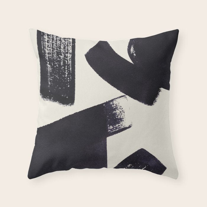 Abstract Paint Composition 1 - Black and White Throw Pillow Gallery Image 1