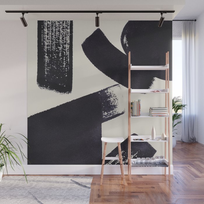 Abstract Paint Composition 1 - Black and White Wall Mural Gallery Image 1