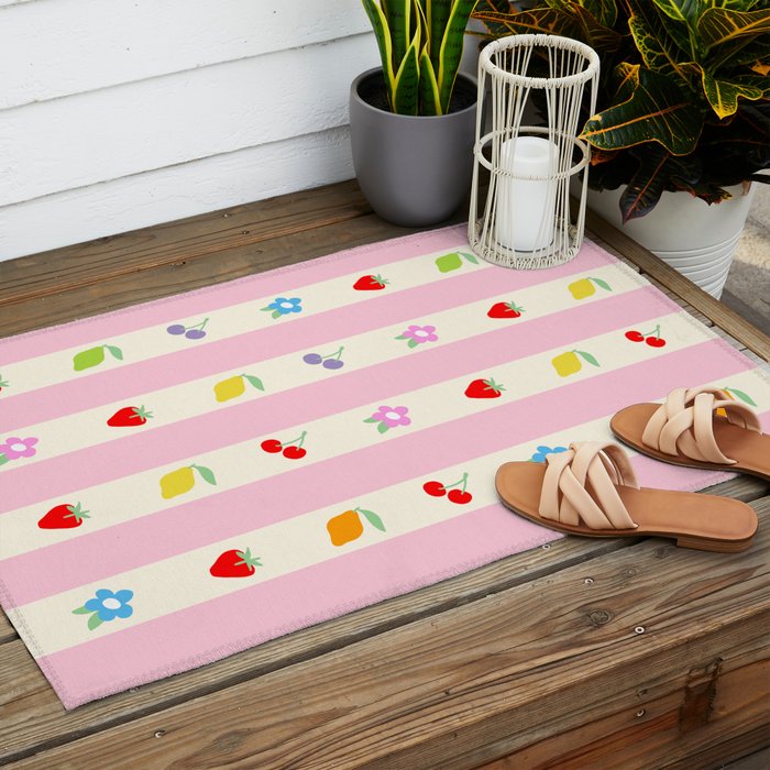 The cutest preppy fruity stripe pattern for Summer Outdoor Rug Gallery Image 2
