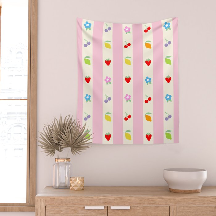 The cutest preppy fruity stripe pattern for Summer Wall Tapestry Gallery Image 2