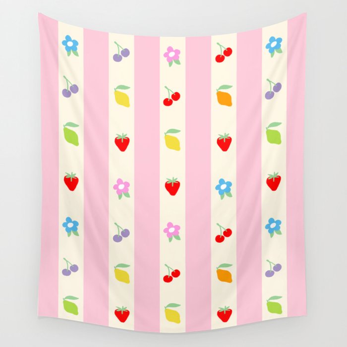 The cutest preppy fruity stripe pattern for Summer Wall Tapestry Gallery Image 1