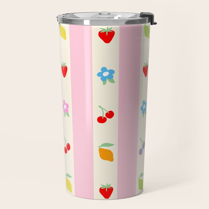 The cutest preppy fruity stripe pattern for Summer Travel Mug Gallery Image 2