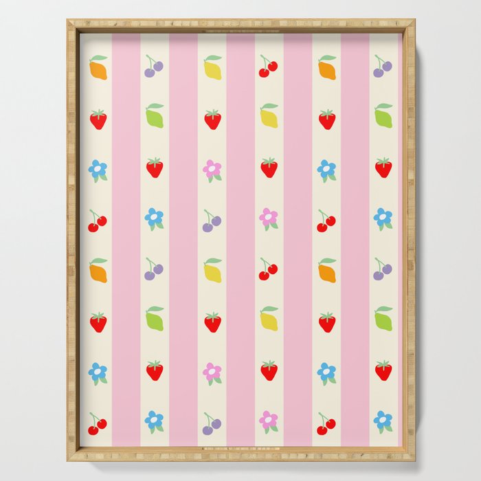 The cutest preppy fruity stripe pattern for Summer Serving Tray Gallery Image 1